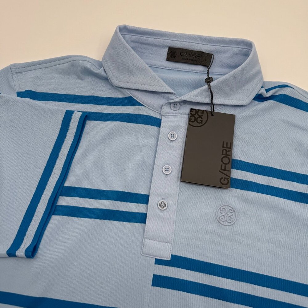 G/FORE Golf Polo Shirt Men’s L Blue Offset Stripe Performance Stretch Athletic